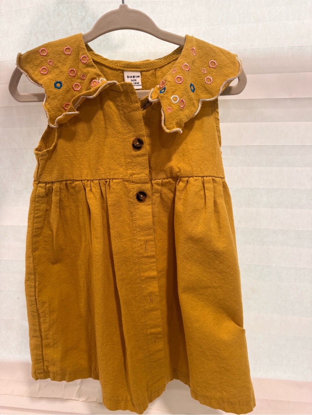 SHEIN Mustard Yellow Embroidered Collar Dress Sz 12-18M
